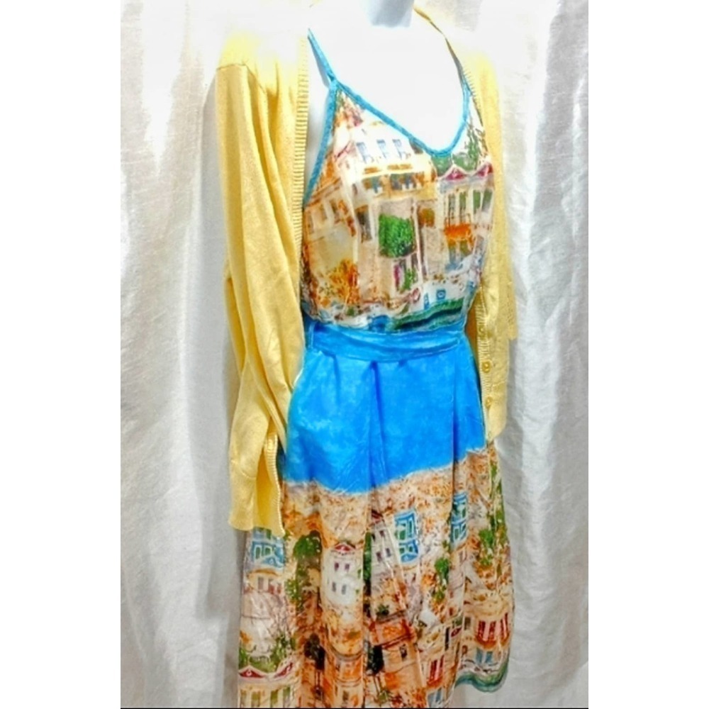 Designer FROCK SHOP Blue Multi Summer DRESS Italy Italian Rivera - Picture 9 of 9